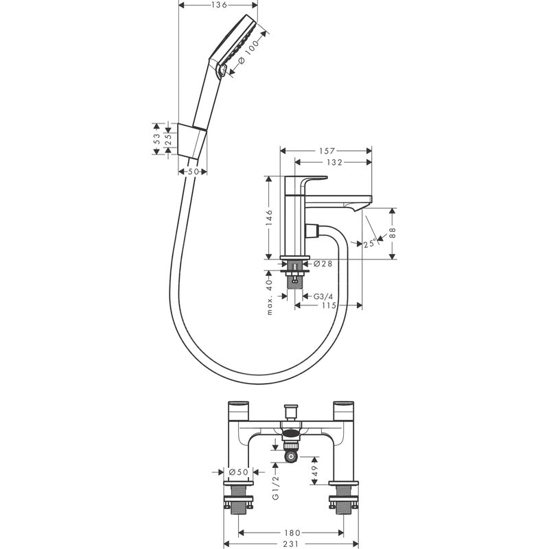 Hansgrohe Rebris E Bath Shower Mixer Tap Matt Black