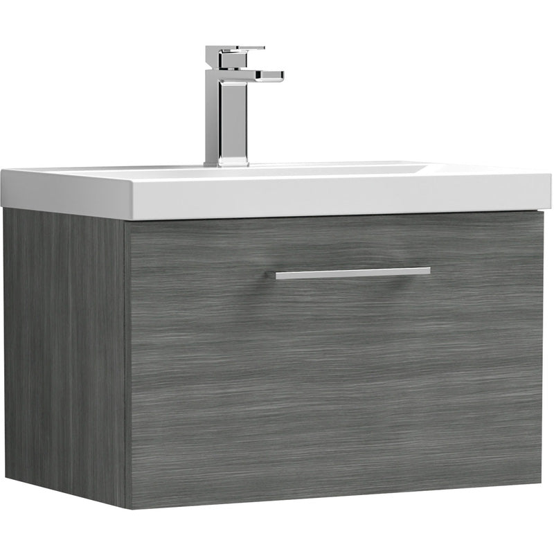 nuie Arno Single Drawer Wall Hung Vanity Unit Anthracite 600mm With Slim Edge Basin