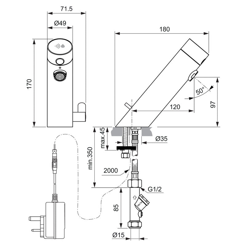Armitage Shanks Sensorflow E Taps Sensor Deck-Mounted Basin Mixer Mains Operated