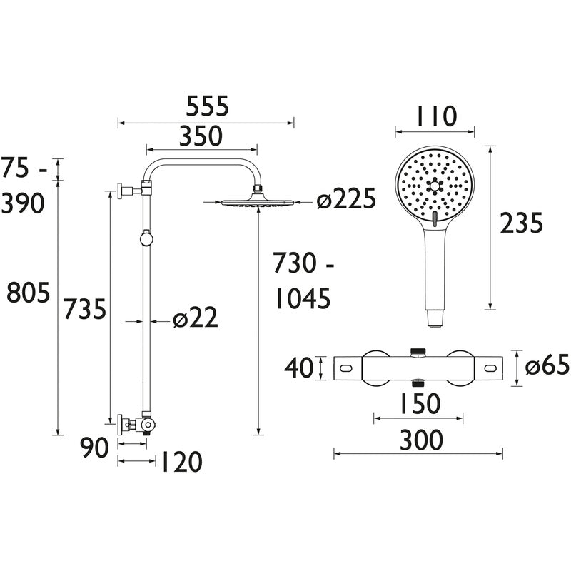Bristan Buzz Thermostatic Bar Diverter Mixer Shower Chrome