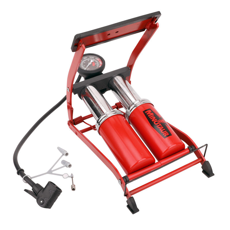 Minotaur Twin Cylinder Foot Pump & Gauge