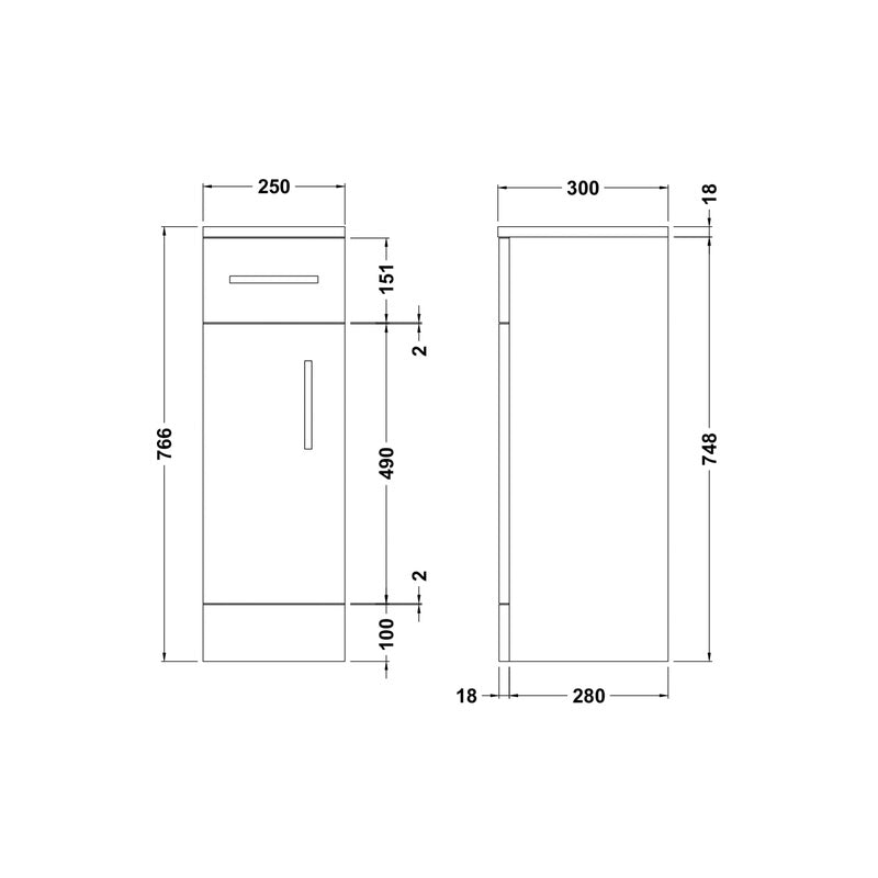 nuie Mayford Single Door and Drawer Compact Unit Gloss White 250mm