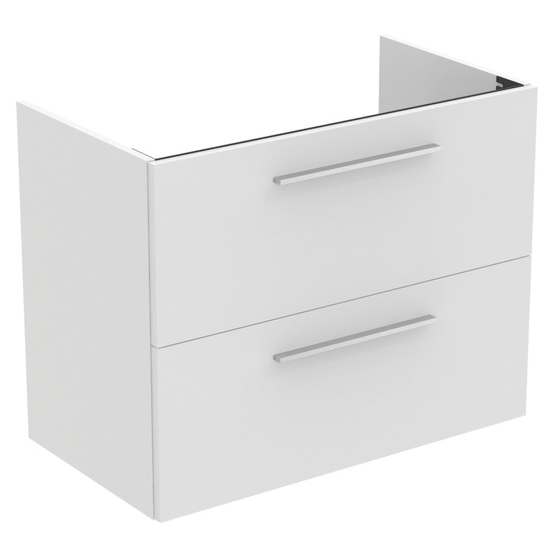 Ideal Standard i.life A Double Drawer Wall Hung Vanity Unit with Basin Matt White with Brushed Chrome Handles