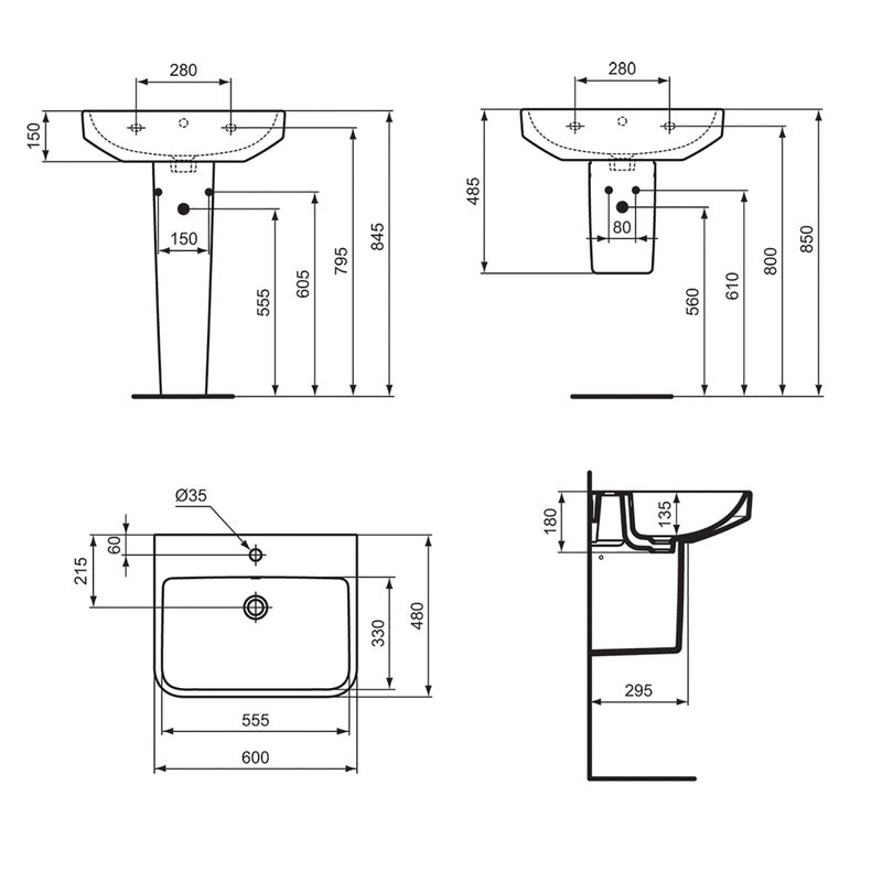 Ideal Standard i.life B Basin and Pedestal 1 Tap Hole