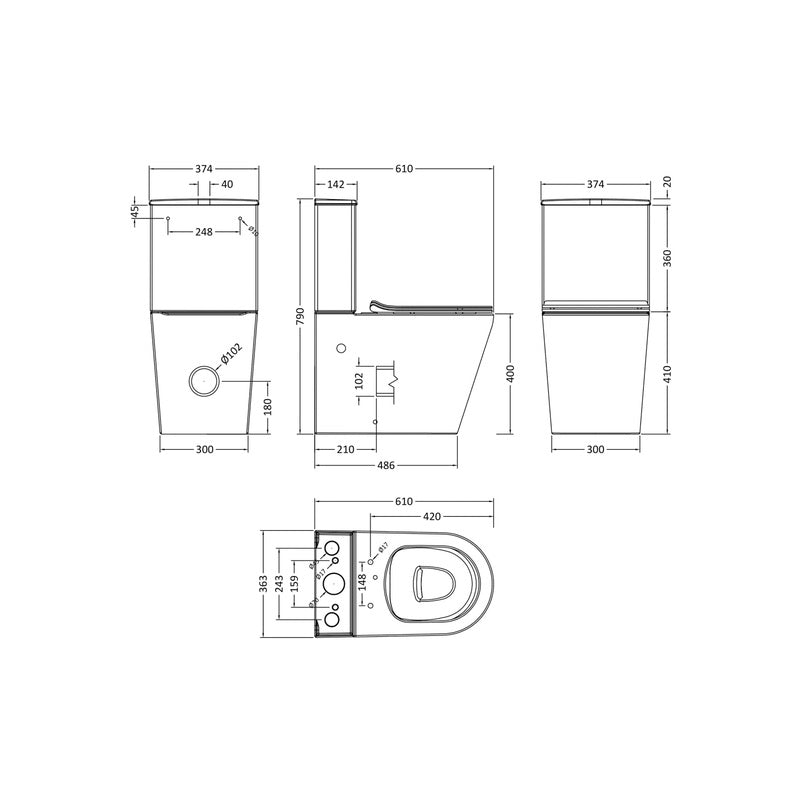 nuie Freya Close Coupled Toilet and Slim Seat Straight Fully Shrouded