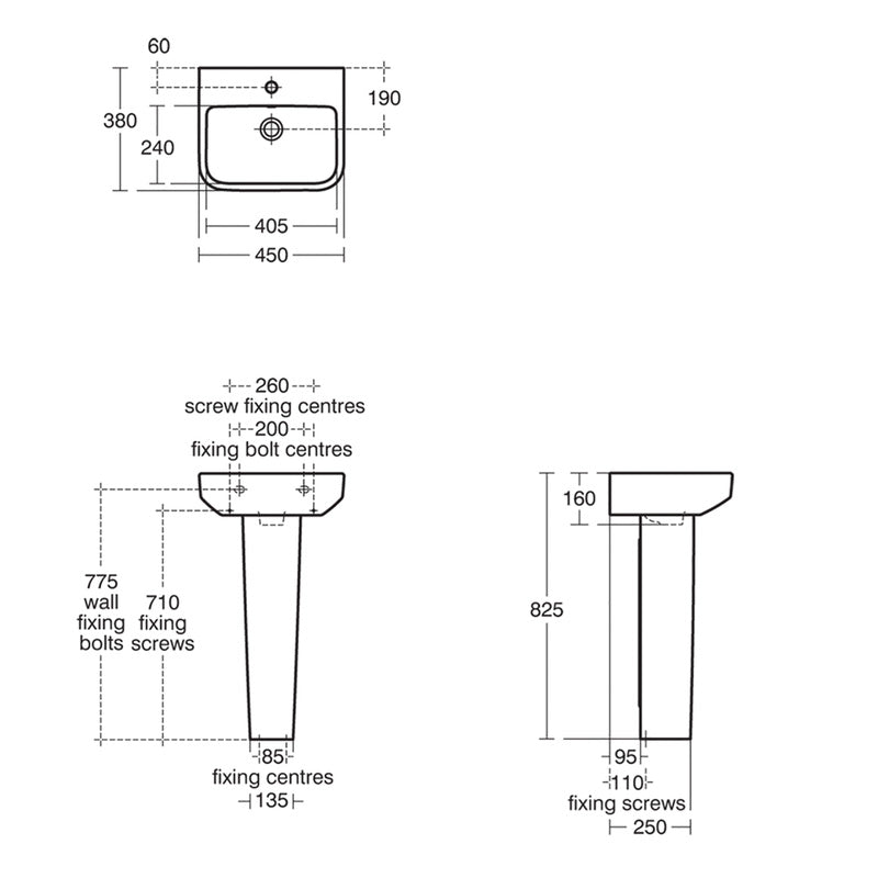 Ideal Standard i.life B Cloakroom Basin and Pedestal 45cm 1 Tap Hole