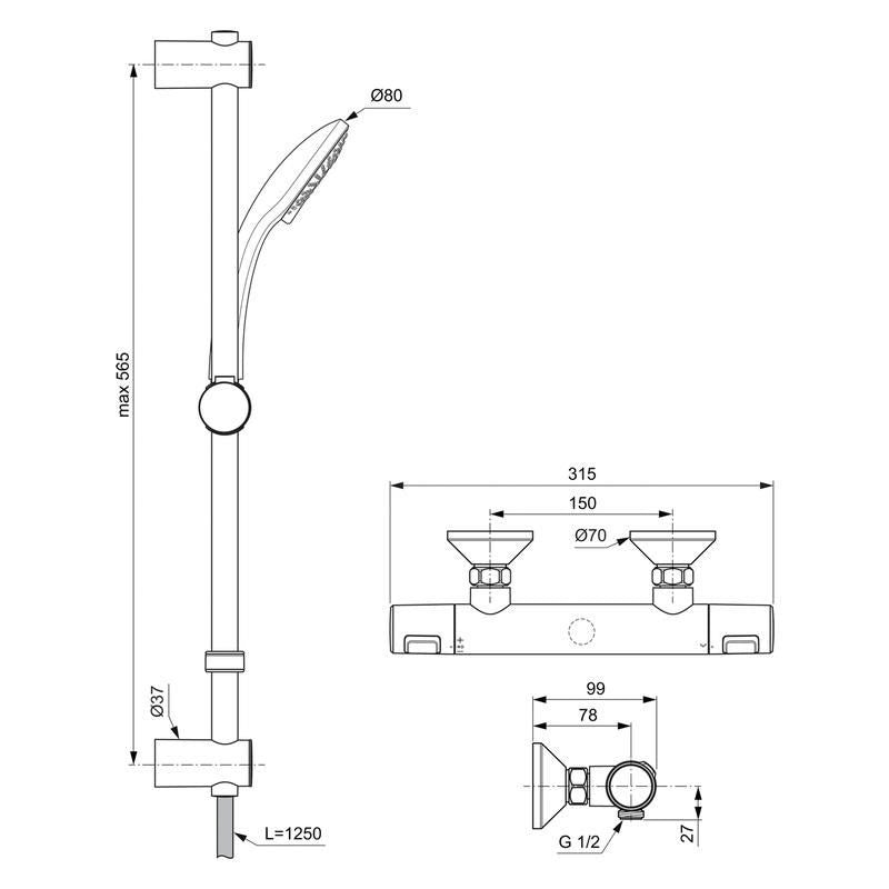 Ideal Standard Ceratherm Thermostatic Bar Mixer Shower