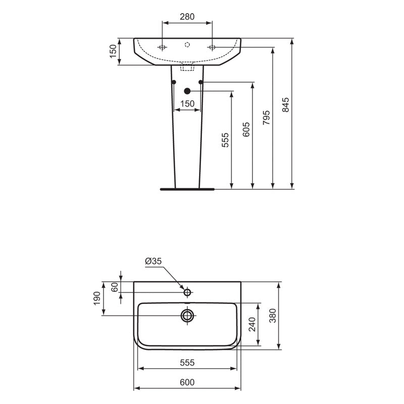 Ideal Standard i.life Compact Basin and Pedestal 1 Tap Hole