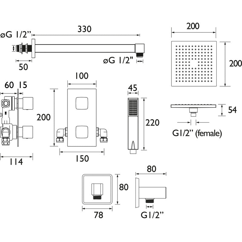 Bristan Cobalt Thermostatic Concealed Diverter Mixer Shower With Fixed Handset