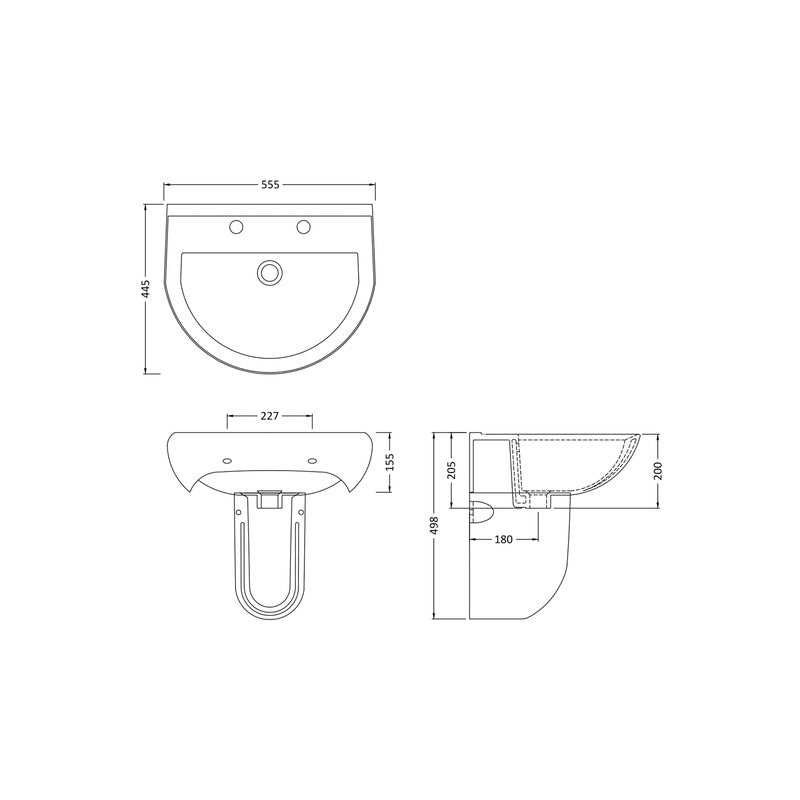 nuie Ivo Basin & Semi-Pedestal 550mm 2 Tap Hole