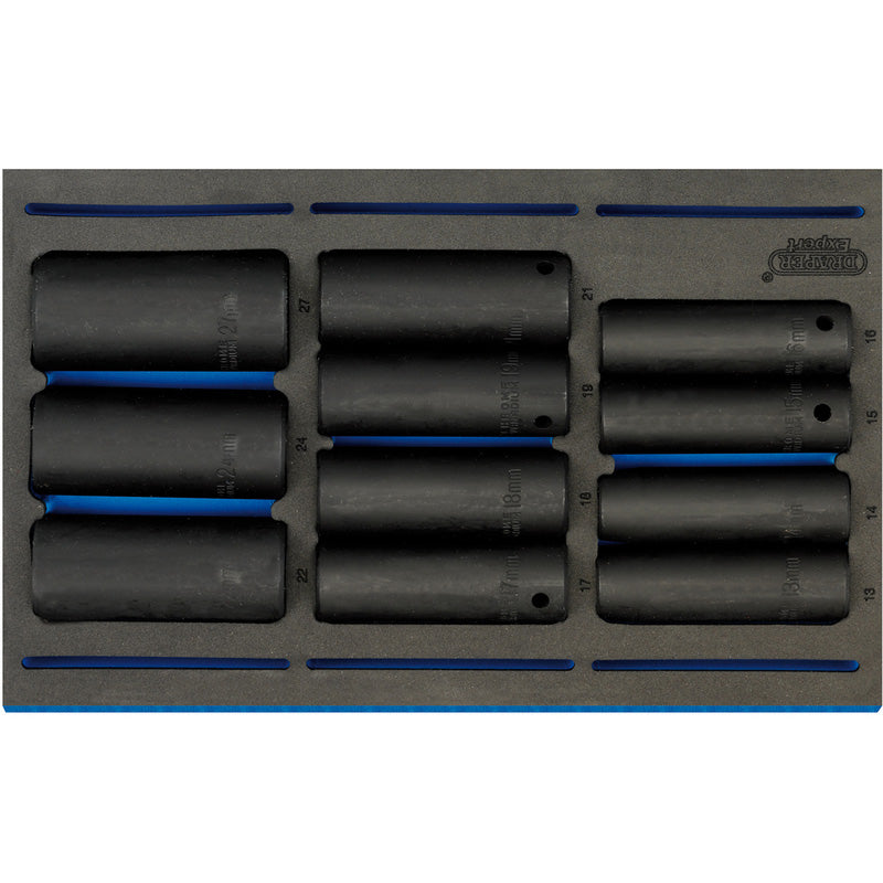 Draper Impact Socket Set in 1/4 Drawer EVA Insert Tray, 1/2" Sq. Dr. 11 Piece