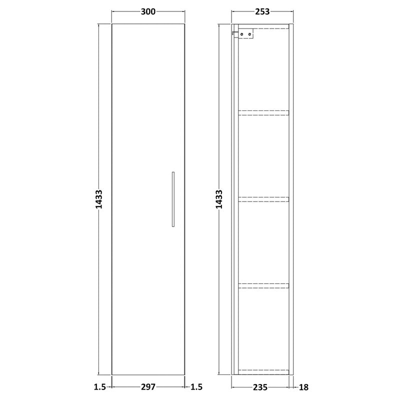 nuie Athena Single Door Wall Hung Tall Unit 300mm