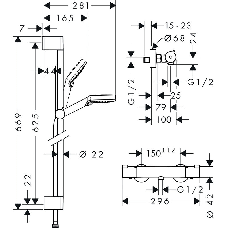 Hansgrohe Ecostat 1001 Thermostatic Bar Mixer Shower