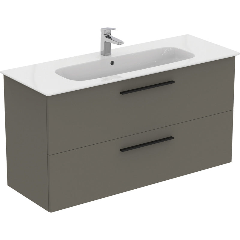 Ideal Standard i.life A Double Drawer Wall Hung Vanity Unit with Basin Matt Quartz Grey with Brushed Chrome Handles