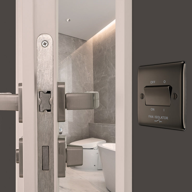 BG Nexus Metal Black Nickel Triple Pole Fan Isolator Switch 1 Gang