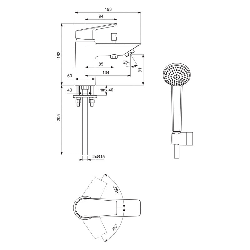 Ideal Standard Tesi Taps Bath Shower Mixer 1 Tap Hole