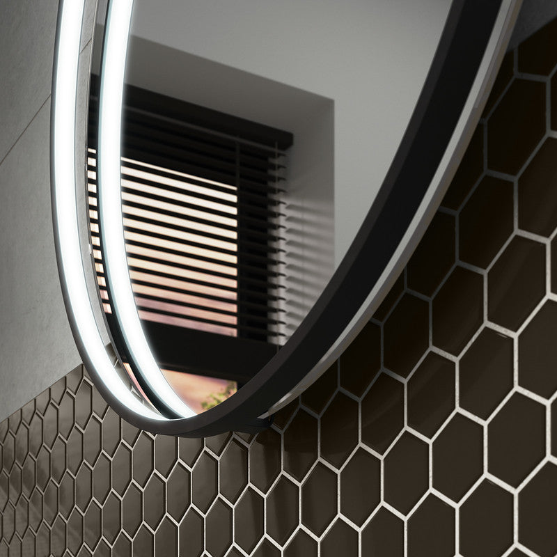 Sensio Aspect Round LED Bathroom Mirror Cool White Matt Black 600mm
