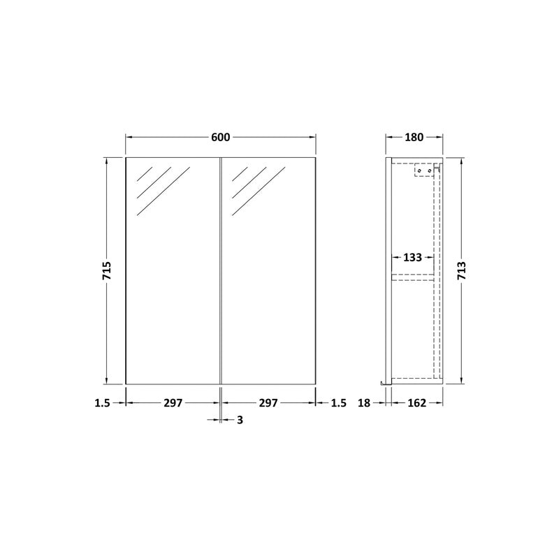 nuie Arno Mirrored Cabinet 600mm