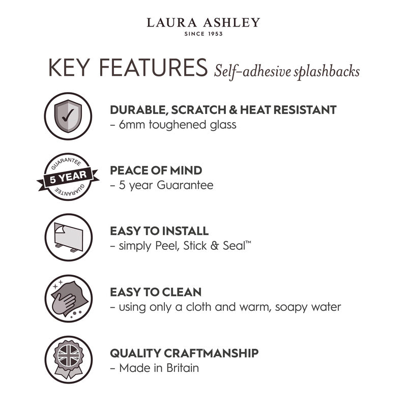 Laura Ashley Mr Jones Midnight Seaspray Glass Splashback 600 x 750mm