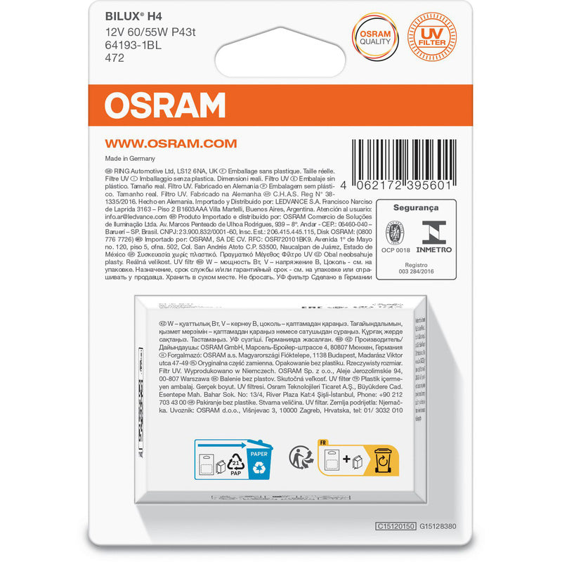 Osram Original Headlamp Bulb H4, 12V, 55W - ECO pack