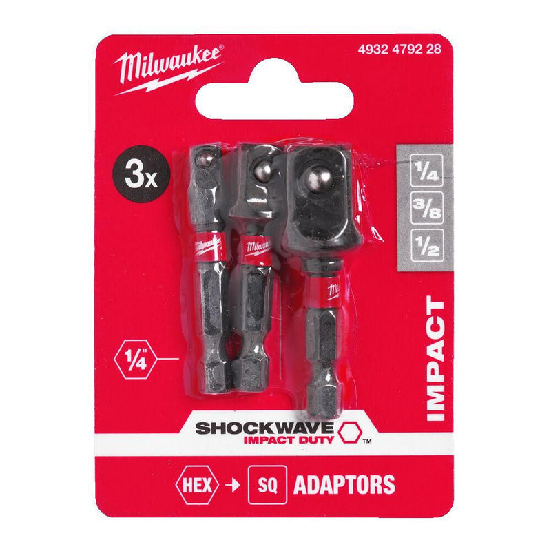 Milwaukee SHOCKWAVE™ 1/4" Hex to Square Socket Adaptor Set