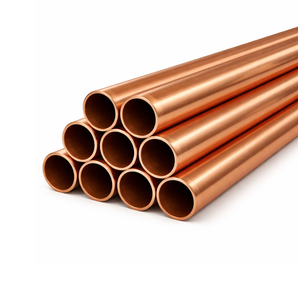 Straight copper pipe used in domestic plumbing and central heating installations