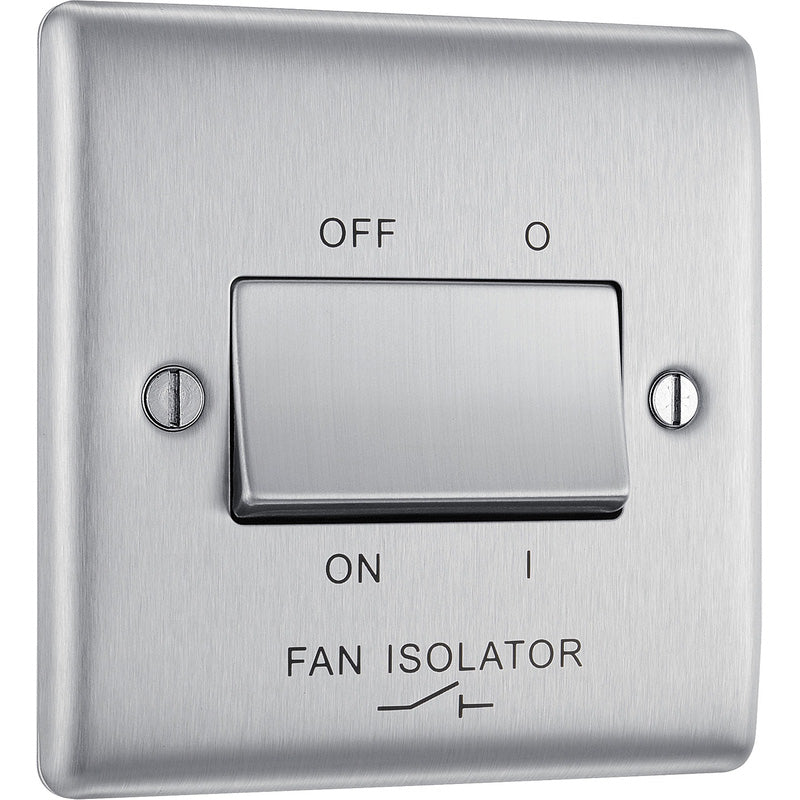 BG Nexus Metal Brushed Steel 10A Triple Pole Fan Isolator Switch 1 Gang