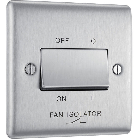 BG Nexus Metal Brushed Steel 10A Triple Pole Fan Isolator Switch 1 Gang