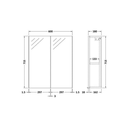 nuie Arno Mirrored Cabinet 600mm