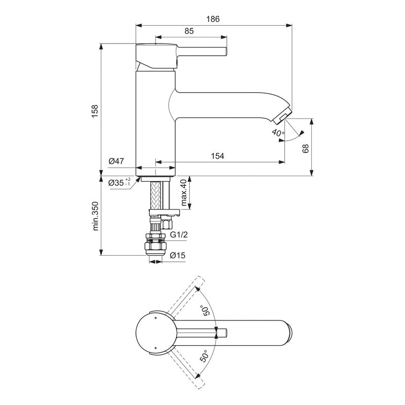 Ideal Standard Ceraline Taps Bath Filler 1 Tap Hole