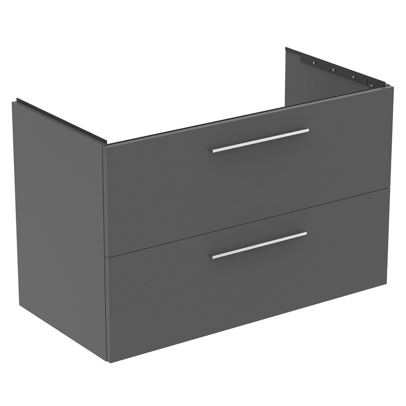 Ideal Standard i.life B Double Drawer Wall Hung Unit with Basin Matt Quartz Grey with Brushed Chrome Handles
