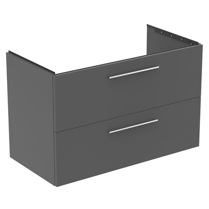 Ideal Standard i.life B Double Drawer Wall Hung Unit with Basin Matt Quartz Grey with Brushed Chrome Handles