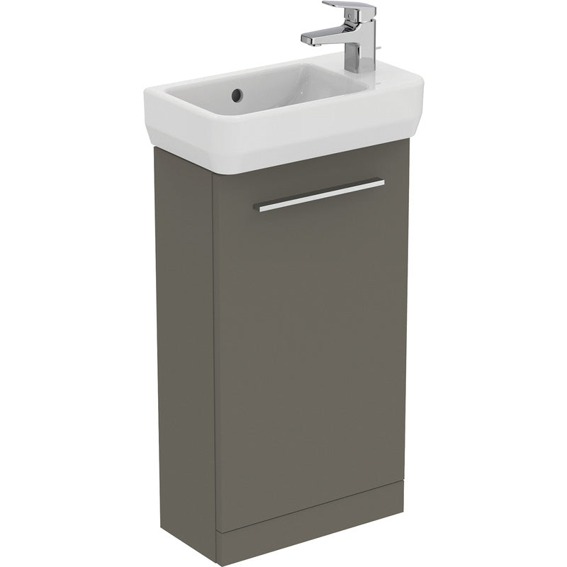 Ideal Standard i.life S Compact Cloakroom Wall Hung Vanity Unit with Basin Matt Quartz Grey 410mm with Matt Black Handle