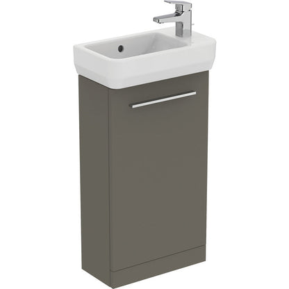 Ideal Standard i.life S Compact Cloakroom Wall Hung Vanity Unit with Basin Matt Quartz Grey 410mm with Matt Black Handle