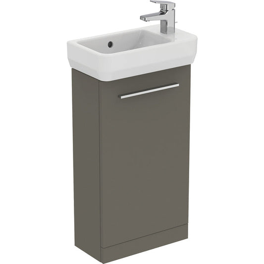 Ideal Standard i.life S Compact Cloakroom Wall Hung Vanity Unit with Basin Matt Quartz Grey 410mm with Brushed Chrome Handle