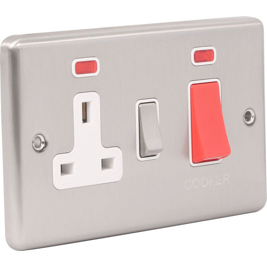 Wessex Brushed Stainless Steel 45A DP Switch Switched Socket + Neon