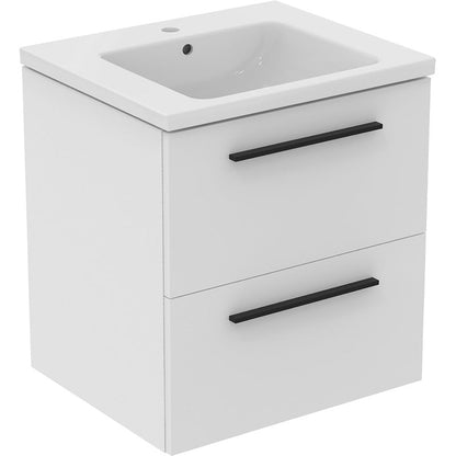 Ideal Standard i.life B Double Drawer Wall Hung Unit with Basin Matt White 1000mm with Matt Black Handles