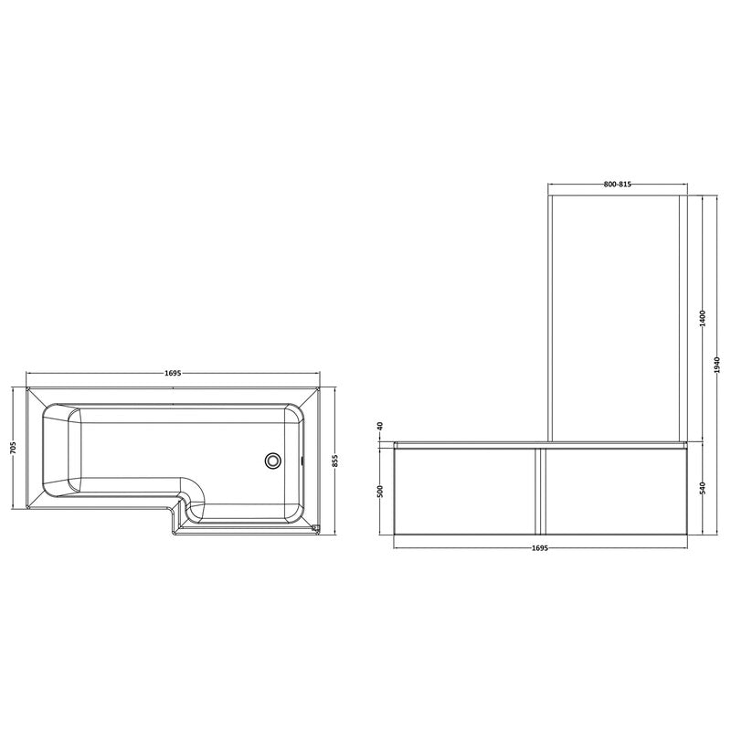 nuie L Shaped Shower Bath with Panel and Leg Set Right Hand