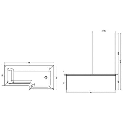 nuie L Shaped Shower Bath with Panel and Leg Set Right Hand