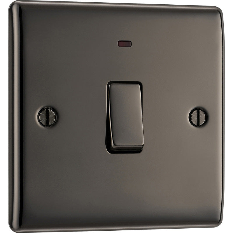 BG Nexus Metal Black Nickel Double Pole Switch 1 Gang + Neon