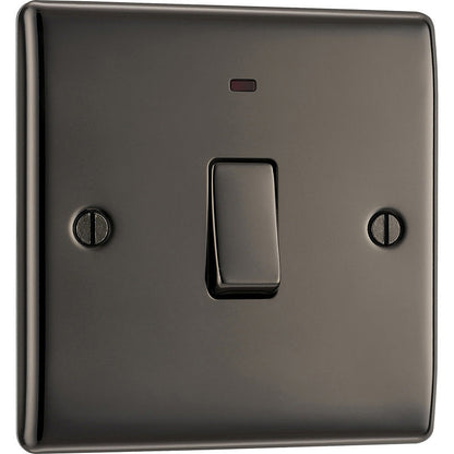 BG Nexus Metal Black Nickel Double Pole Switch 1 Gang + Neon