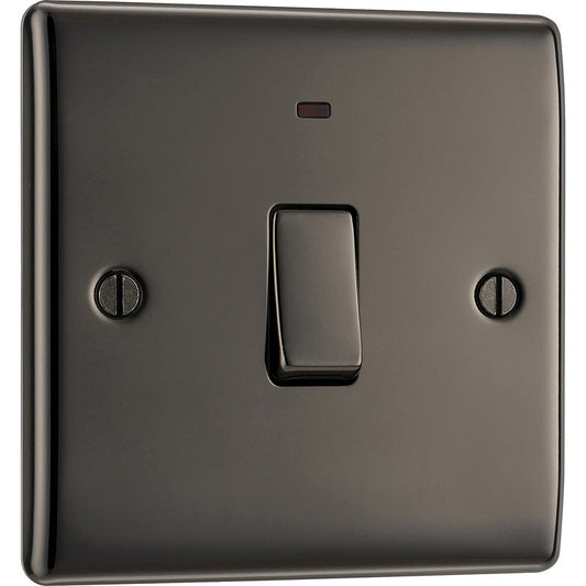 BG Nexus Metal Black Nickel Double Pole Switch 1 Gang + Neon