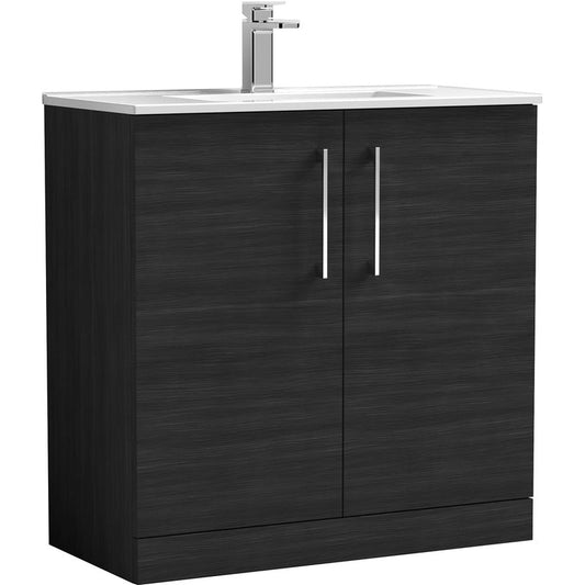 nuie Arno Double Door Floor Standing Vanity Unit Charcoal Black 800mm With Minimalist Basin