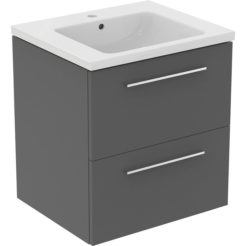 Ideal Standard i.life B Double Drawer Wall Hung Unit with Basin Matt Quartz Grey with Brushed Chrome Handles