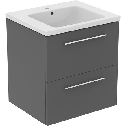Ideal Standard i.life B Double Drawer Wall Hung Unit with Basin Matt Quartz Grey with Brushed Chrome Handles