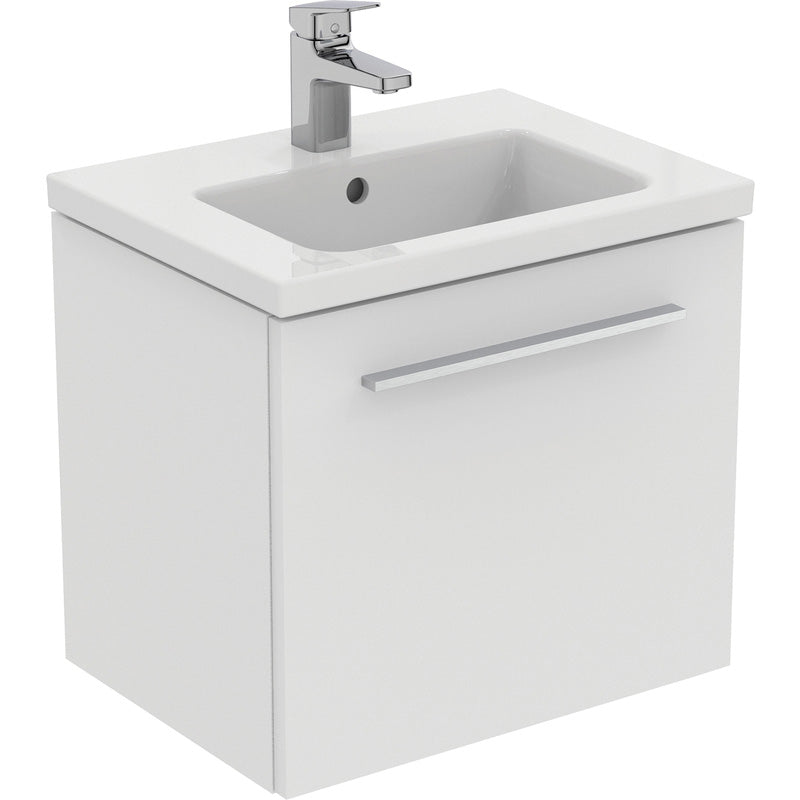 Ideal Standard i.life S Compact Wall Hung Vanity Unit with Basin Matt White  with Brushed Chrome Handle
