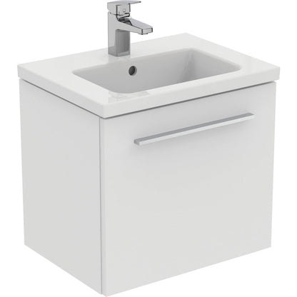 Ideal Standard i.life S Compact Wall Hung Vanity Unit with Basin Matt White  with Brushed Chrome Handle