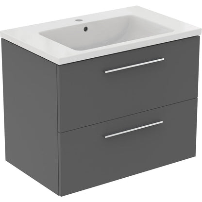 Ideal Standard i.life B Double Drawer Wall Hung Unit with Basin Matt Quartz Grey with Brushed Chrome Handles