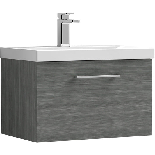 nuie Arno Single Drawer Wall Hung Vanity Unit Anthracite 600mm With Slim Edge Basin