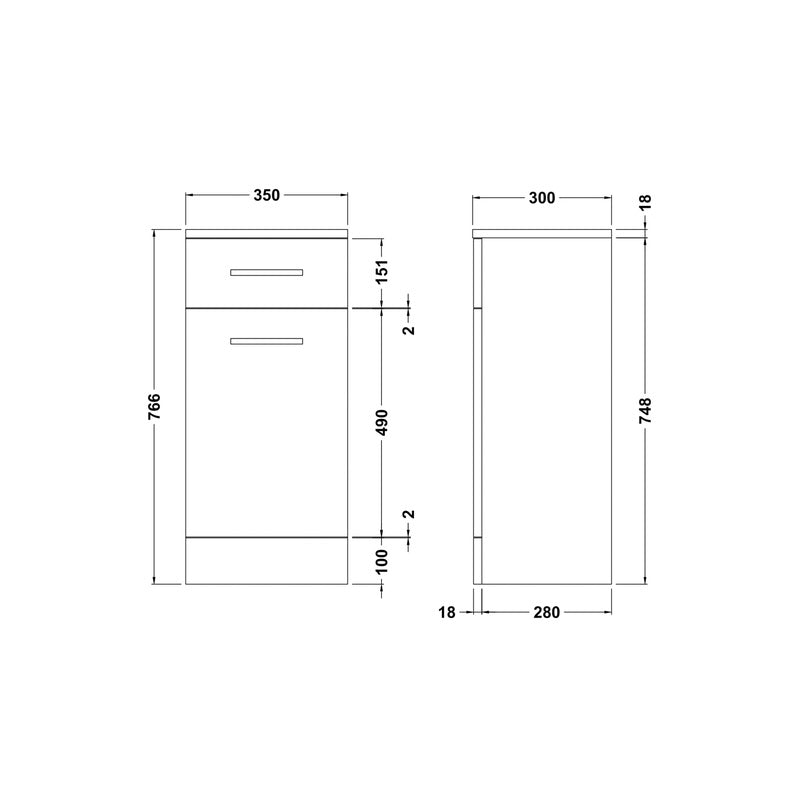 nuie Mayford Compact Floor Standing Laundry Basket Unit Gloss White 350mm
